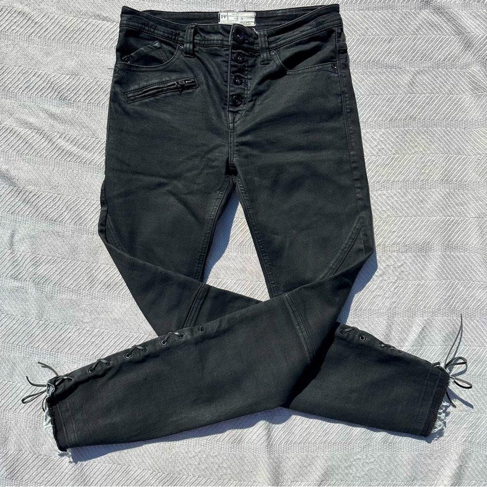 Free People black lace up ankle skinny jeans